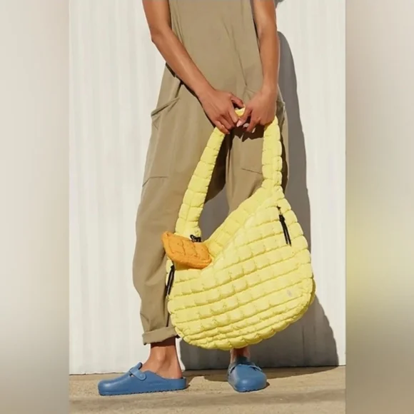 NWT Free People Yellow Quilted Hobo Bag - Sour Citrus - Picture 9 of 11